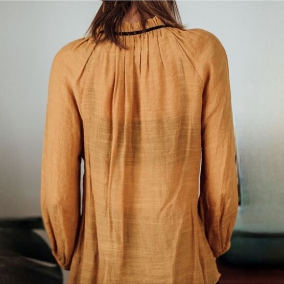 Active USA Gold Boho Tie Front Long Sleeve Peasant Blouse - Picture 3 of 16